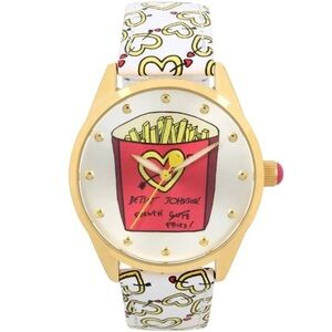 Betsey Johnson Keep Your Eyes On The Fries Boxed Watch (White Multi)